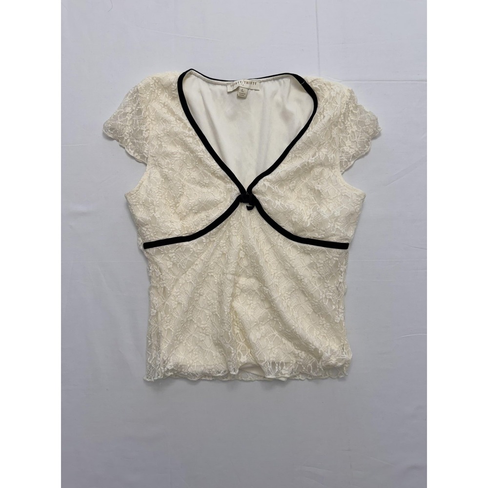 Thirty/Thirty LA Blouse Womens Large White Lace V Neck Flutter Sleeve‎ Lined